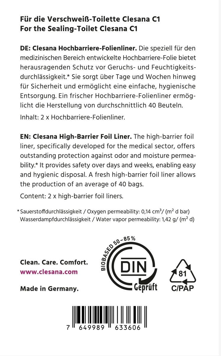Clesana C1 Bio Hochbarriere-Folienliner, 2er-Pack