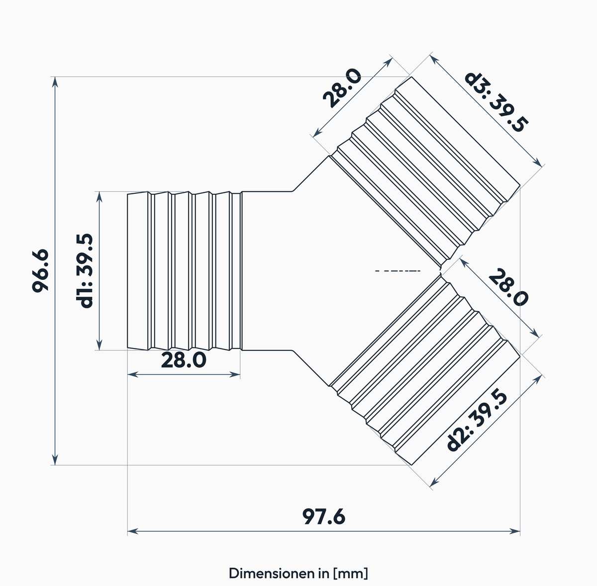 Y-Stück 39.5 / 39.5 / 39.5 mm – Masszeichnung