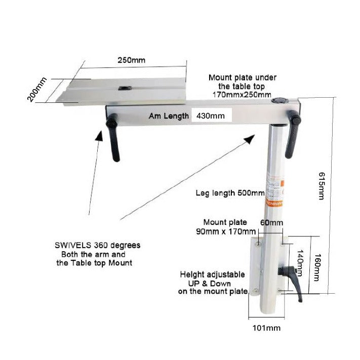 Table holder, rotatable and removable, aluminum, table leg