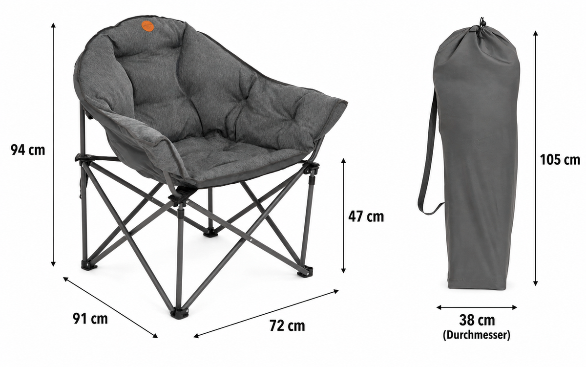 Camplife Livorno Loungesessel mit Massangaben und Packtasche