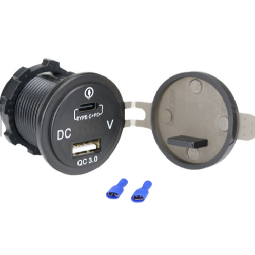 12-24V USB-Port- Steckdose inkl. USB-C und inkl. Voltmeter