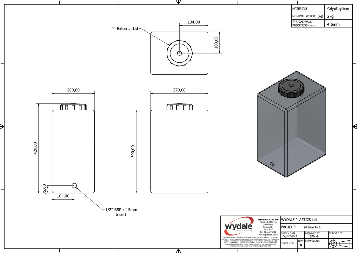 20 Liter Wassertank