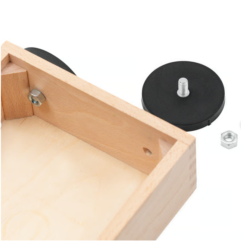Système d'aimants néodyme Ø 66 mm noir caoutchouté avec pivot fileté, tient environ 25 kg