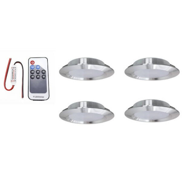 Einbau LED Leuchten mit Dimmer Warmweiss, silber, dimmbar, 12V (4x Leuchte, 1x Dimmer)