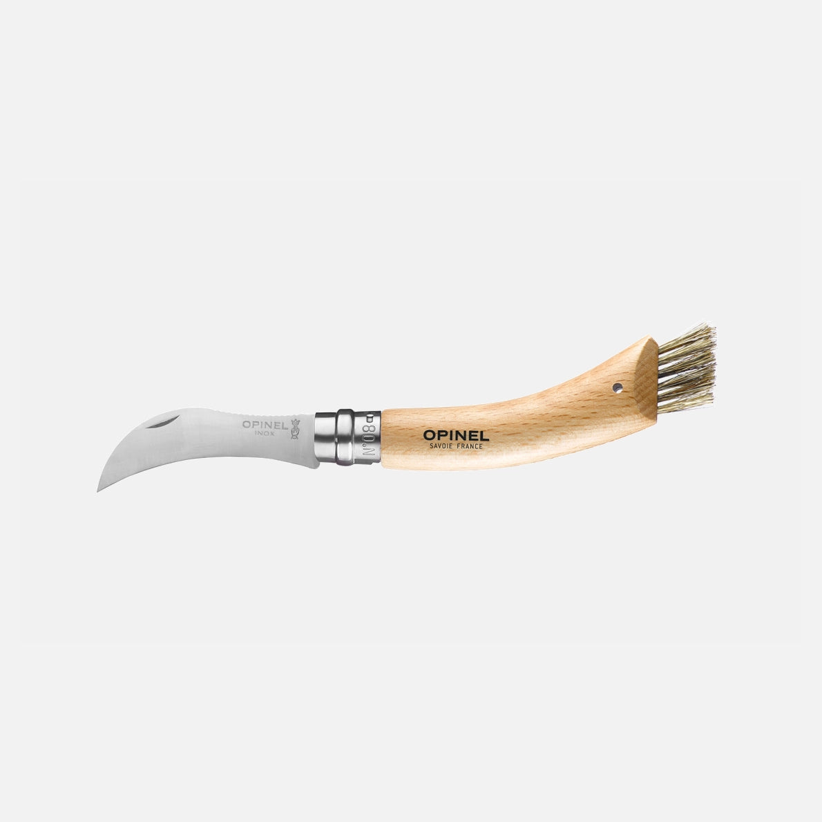 Opinel N°08 Pilzmesser mit Buchenholzgriff und Naturborstenbürste