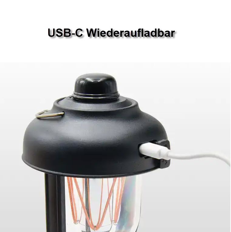 Lanterne USB-C avec batterie, style rétro noir