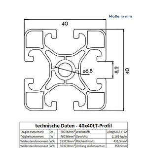 Aluprofil ECO, 40mm x 40mm, 1850mm lang, mit Nut, schwarz