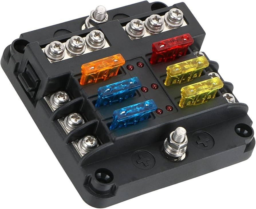 6-poliger Sicherungskastenhalter mit LED-Anzeigelampe, inkl. Minusverteiler, bis 32V