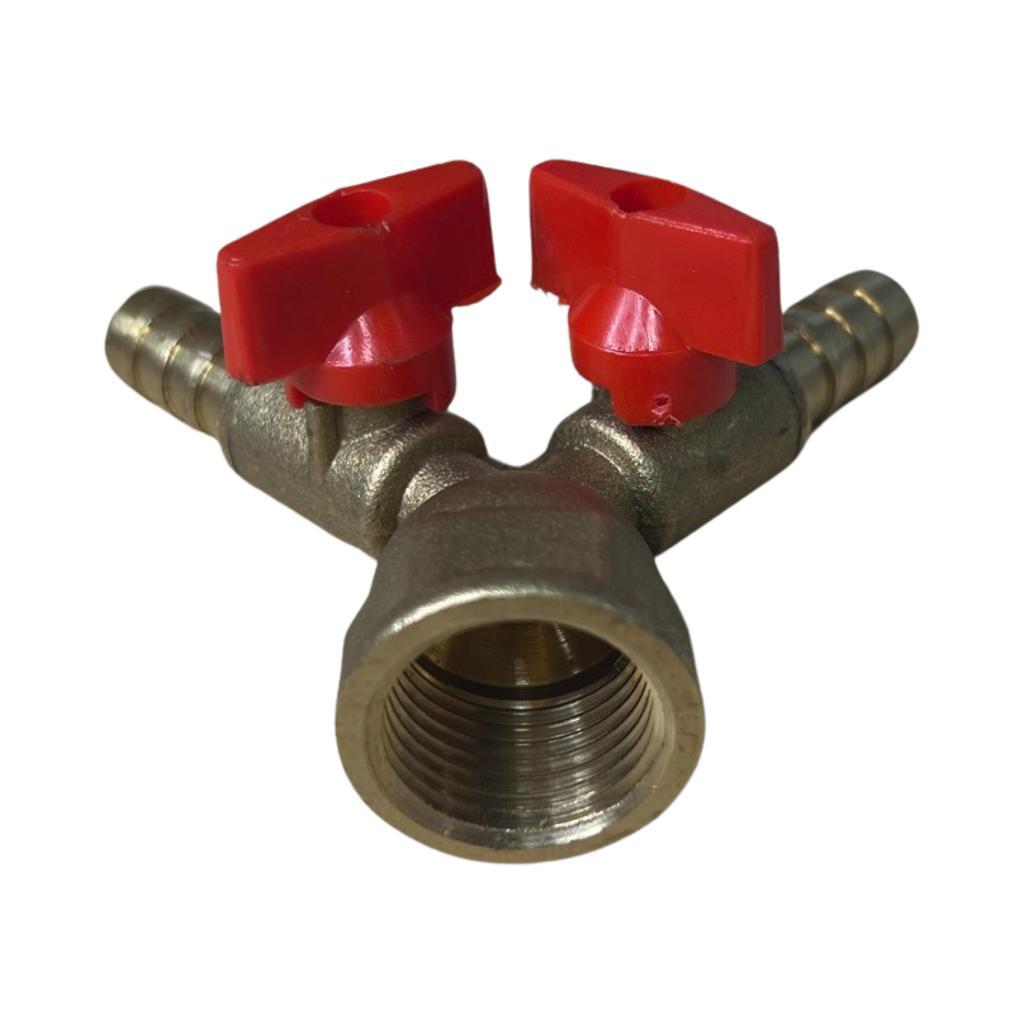 Pezzo a Y da 10 mm con 2x rubinetto di arresto e 1x 1/2 filettatura interna