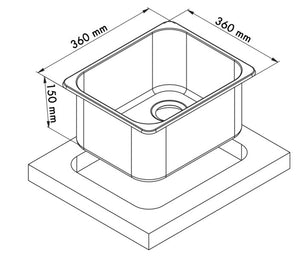 Carbest Spüle quadratisch 336mm x 336mm, Edelstahl