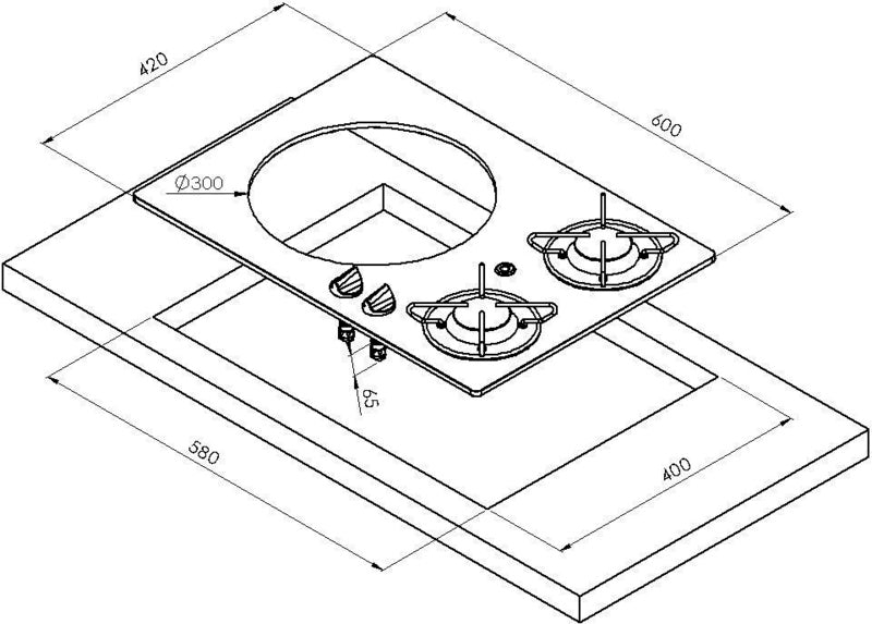 Combiné évier-cuisinière - 2 feux avec verre de sécurité Avec évier intégré
