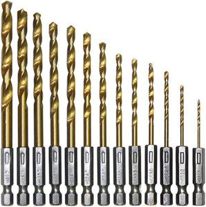 13Stk 1.5-6.5mm Titanbeschichtete Spiralbohrer, mit Bitaufnahme, Set