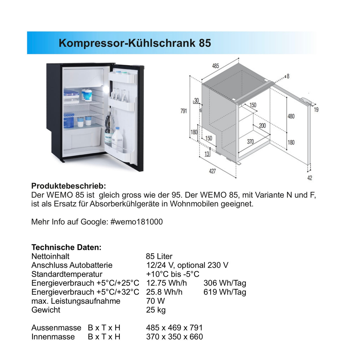 Kompressor Kühlschrank in DIVERSEN GRÖSSEN mit Gefrierfach