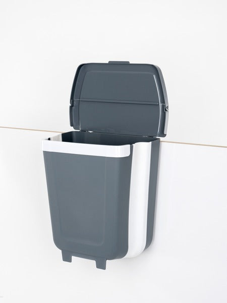 Cestino pieghevole / cestino con coperchio da appendere - 8 l, H29 x L25,5 x P9,5/18,5 cm grigio/bianco