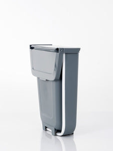 Faltbarer Mülleimer / Abfalleimer mit Deckel zum Einhängen - 8 l, H29 x B25,5 x T9,5/18,5cm grau/weiß