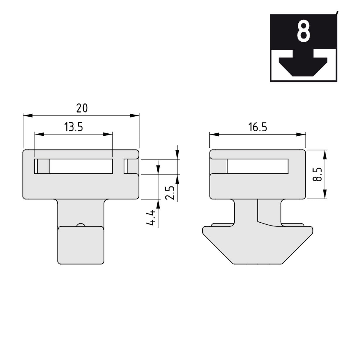 Support universel pour, par exemple, des colliers de serrage, des profilés 40x40 ou 40x80