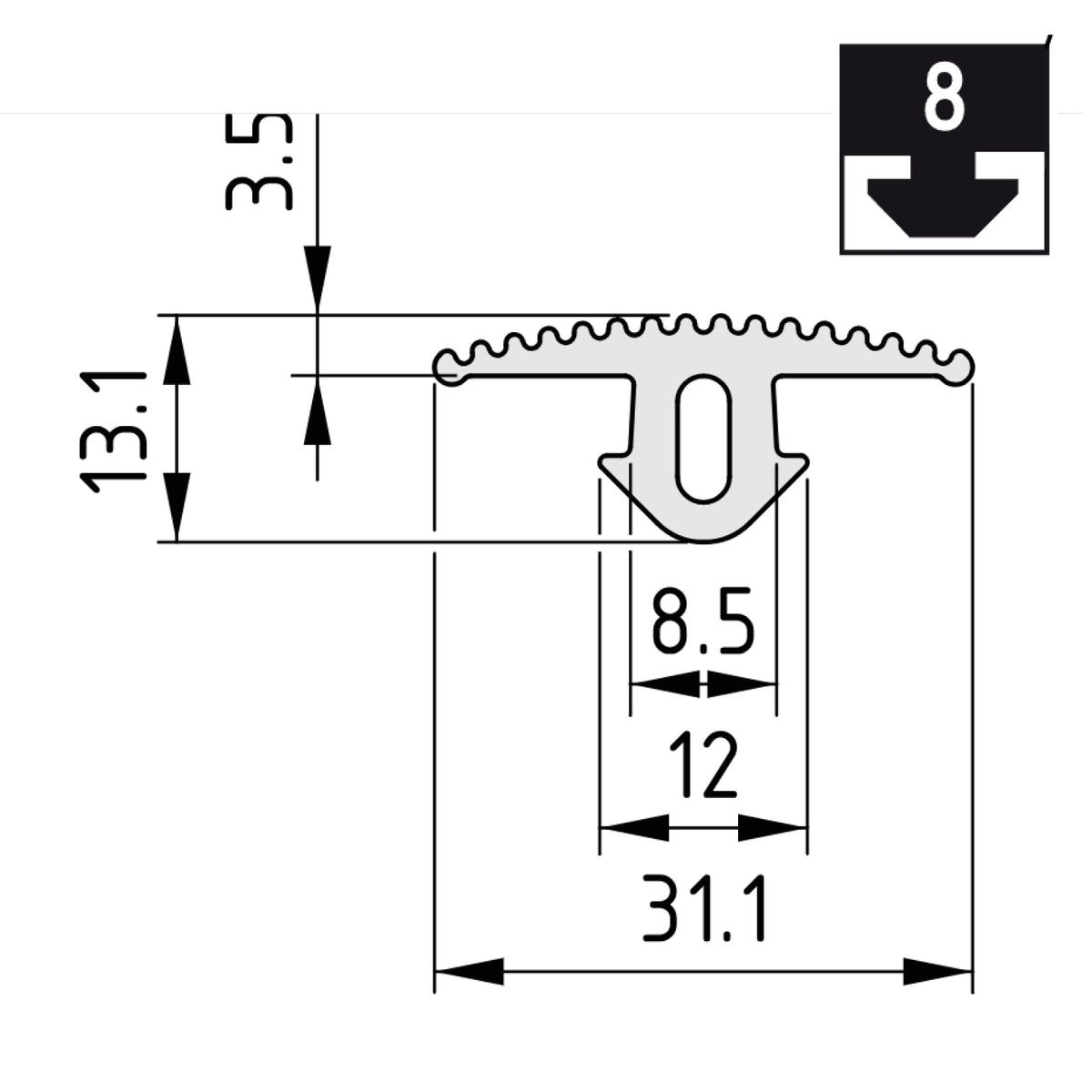 Profilé de recouvrement pour profilés 40x40 ou 40x80, au mètre