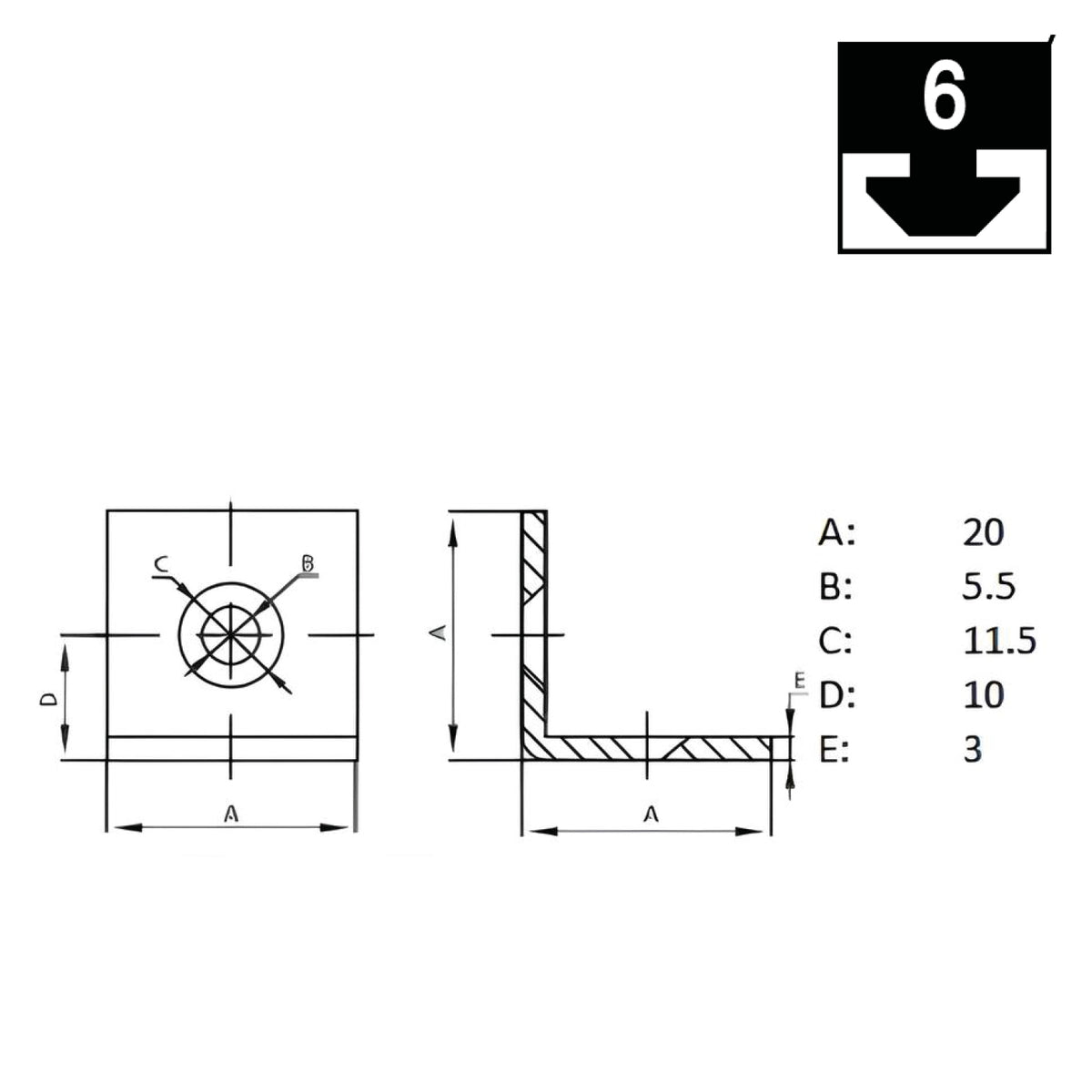 Staffa 20x20 nera per Dado 6