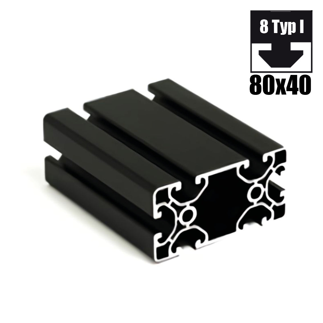 Aluprofil ECO, 40mm x 80mm, 1850mm lang, mit Nut, schwarz