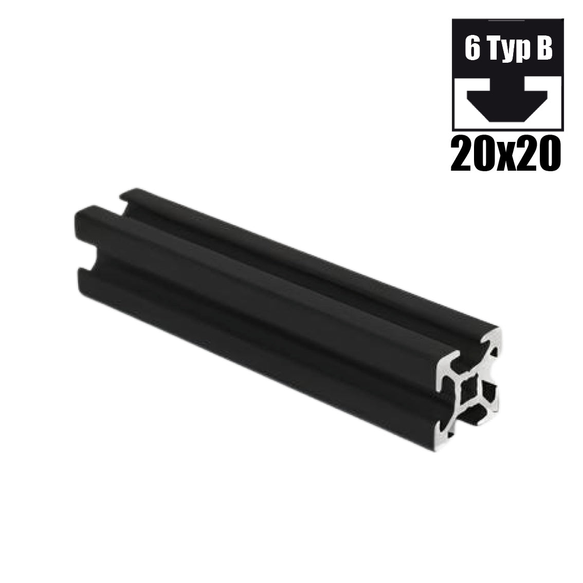Profilo in alluminio, 20 mm x 20 mm, lungo 1850 mm, con scanalatura B, nero