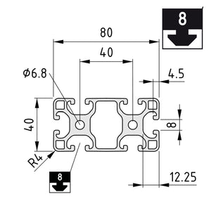 Aluprofil 40mm x 80mm, 1850mm lang, mit Nut, schwarz