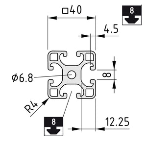 Aluprofil 40mm x 40mm, 1850mm lang, mit Nut, schwarz