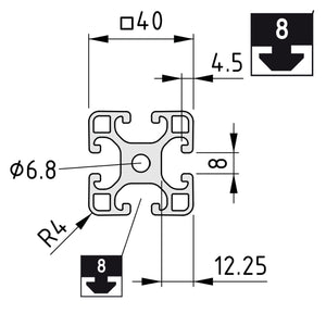 Aluprofil ECO, 40mm x 40mm, 1850mm lang, mit Nut, schwarz