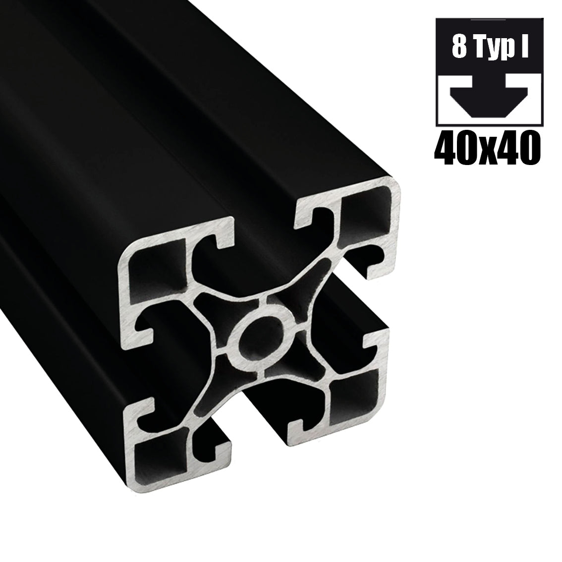 Aluprofil ECO, 40mm x 40mm, 1850mm lang, mit Nut, schwarz