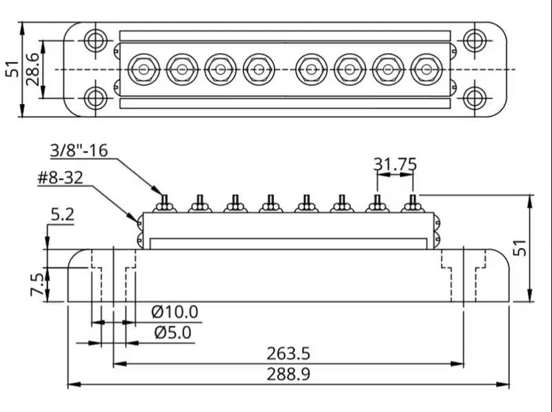 Victron Busbar + Cover 600A, 8x M10, barre omnibus