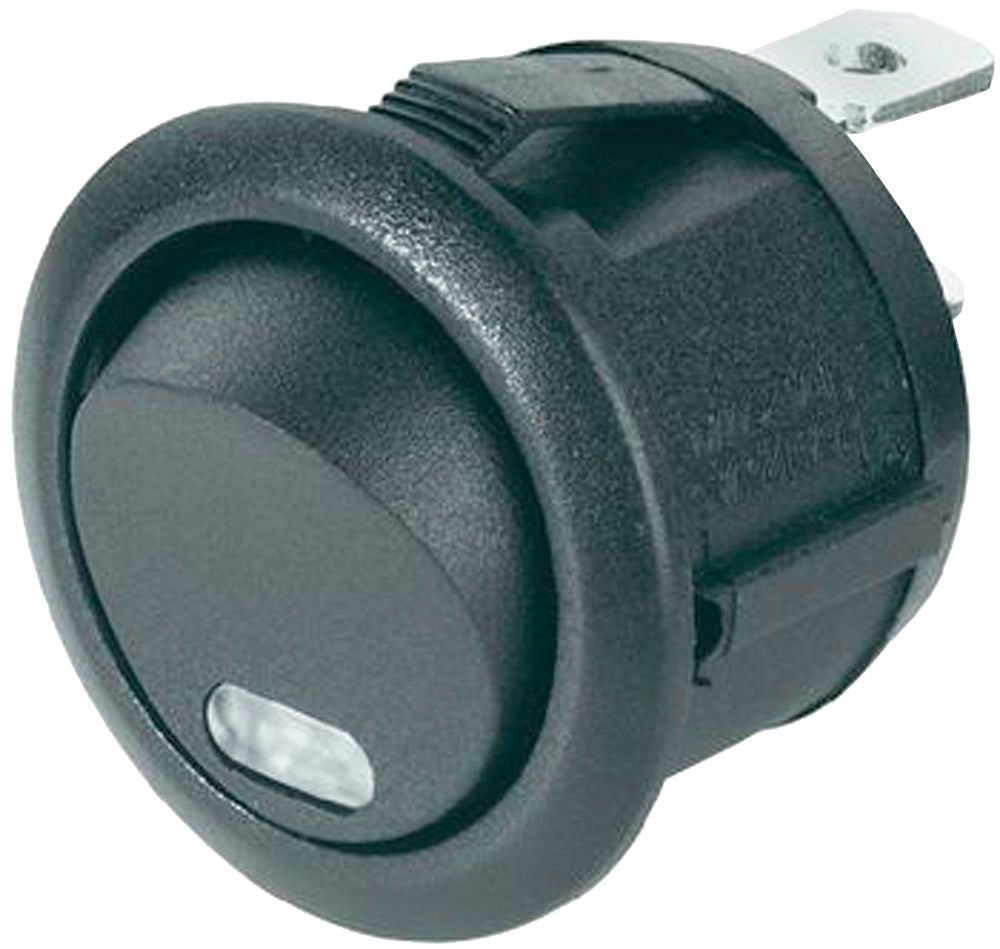 Wippschalter rund Ø 20 mm mit LED grün, Ein/Aus, 12/24 V