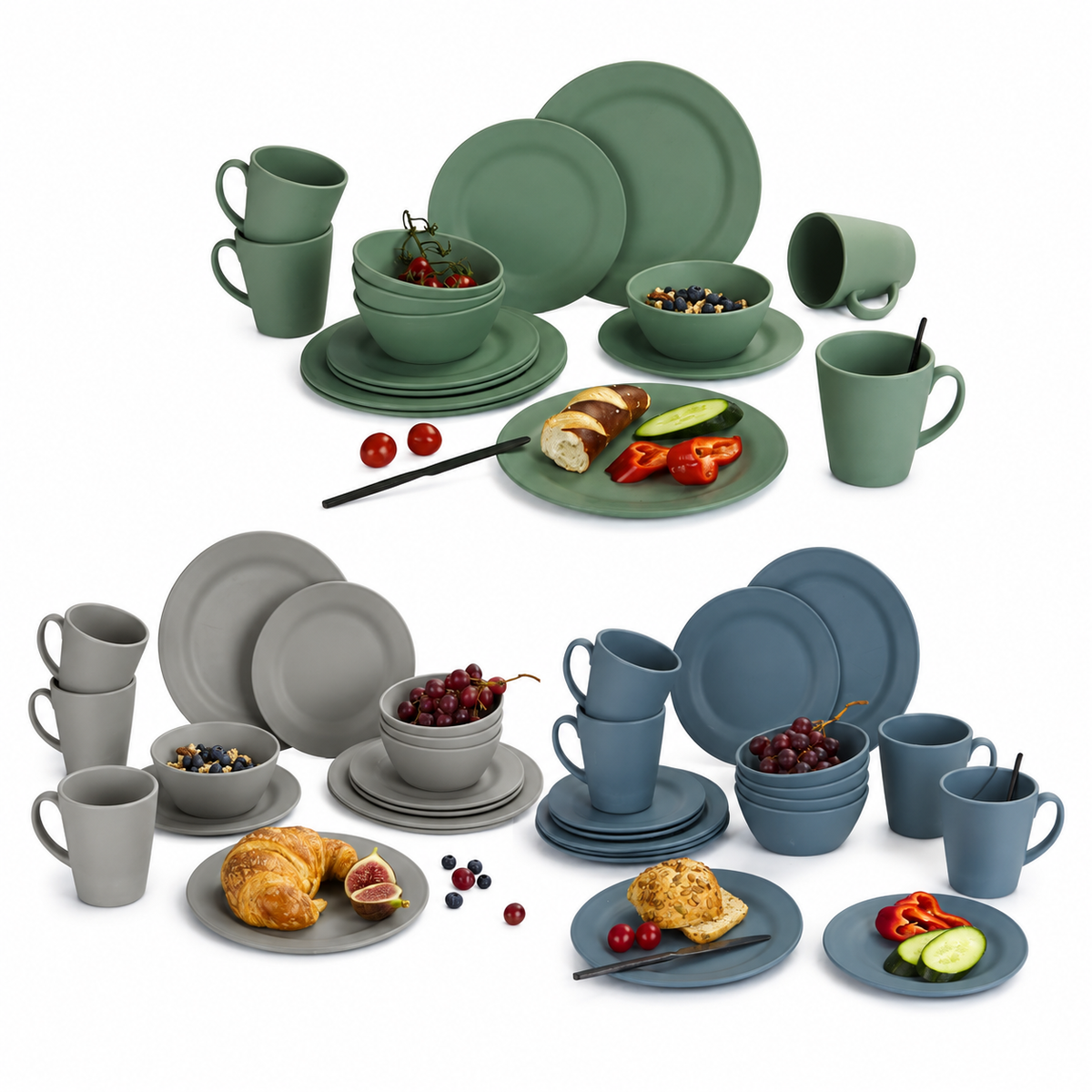 Ensemble de vaisselle Berger Kynne en polypropylène, 16 pièces, pour 4 personnes, couleurs assorties