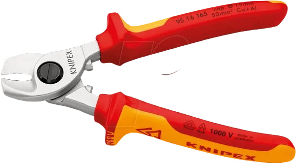 Cisaille à câble Knipex 165 mm Cisaille à câble, également pour dénuder, jusqu'à 50mm².