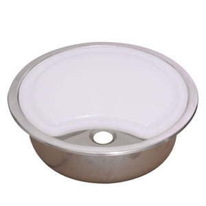 Spüle Edelstahl rund, D= 36.5cm, inkl. Schneidebrett als Abdeckung und Schlauch