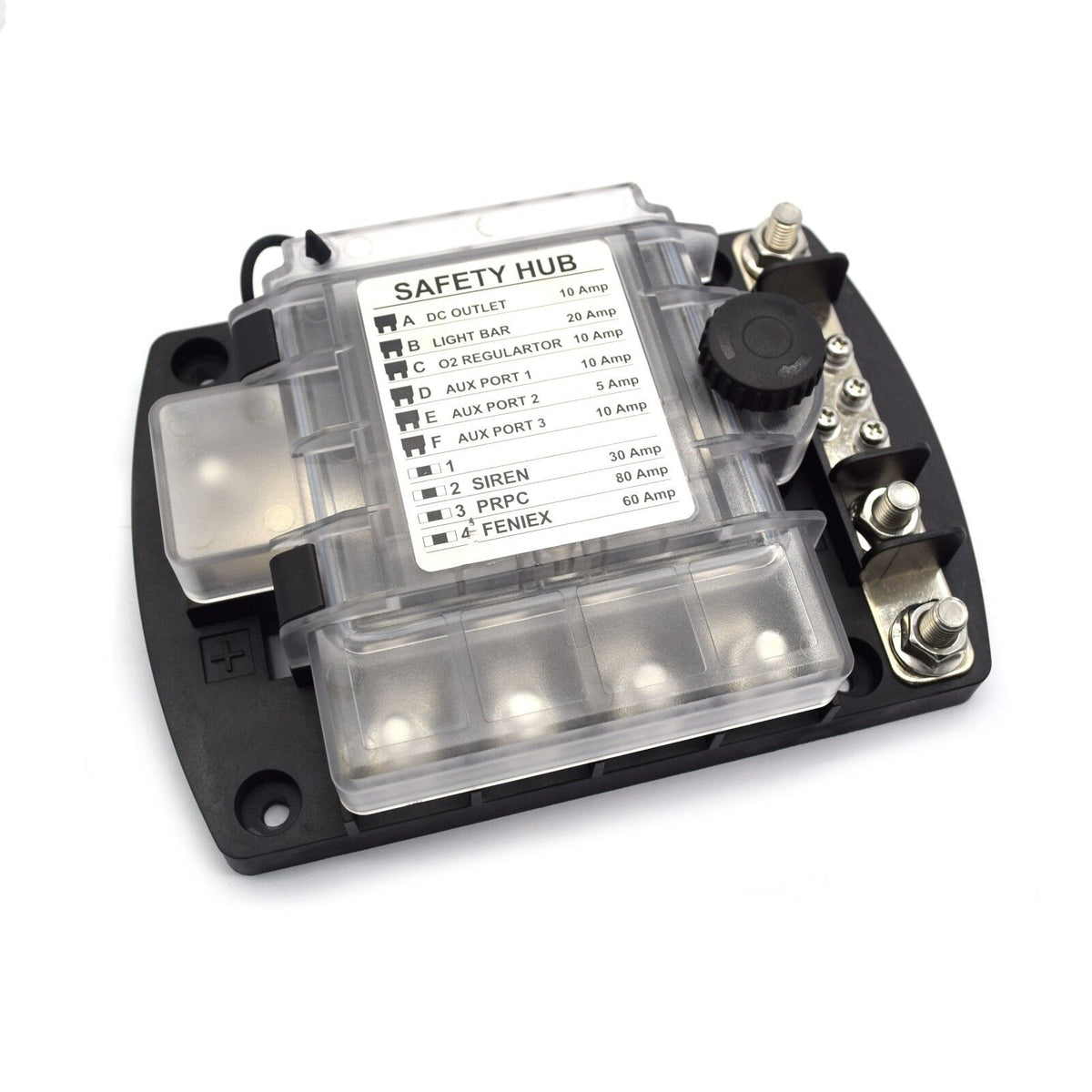 portafusibili da 250A, portafusibili midi 4x, portafusibili auto 6x, barra di distribuzione negativa