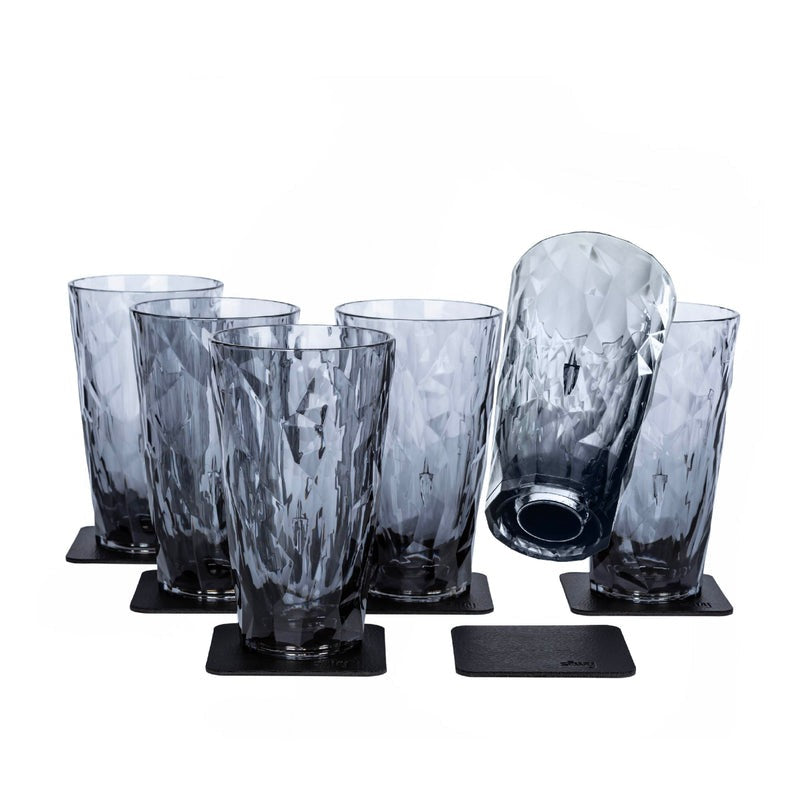 Silwy Verres en plastique magnétiques LONGDRINK GREY 6 verres magnétiques + 6 pastilles de nano gel en métal BLACK