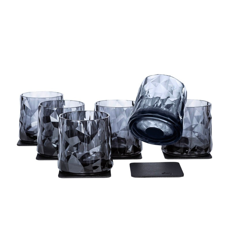 Silwy Magnet-Kunststoffgläser TUMBLER GREY 6 Magnet-Gläser + 6 Metall-Nano-Gel-Pads BLACK