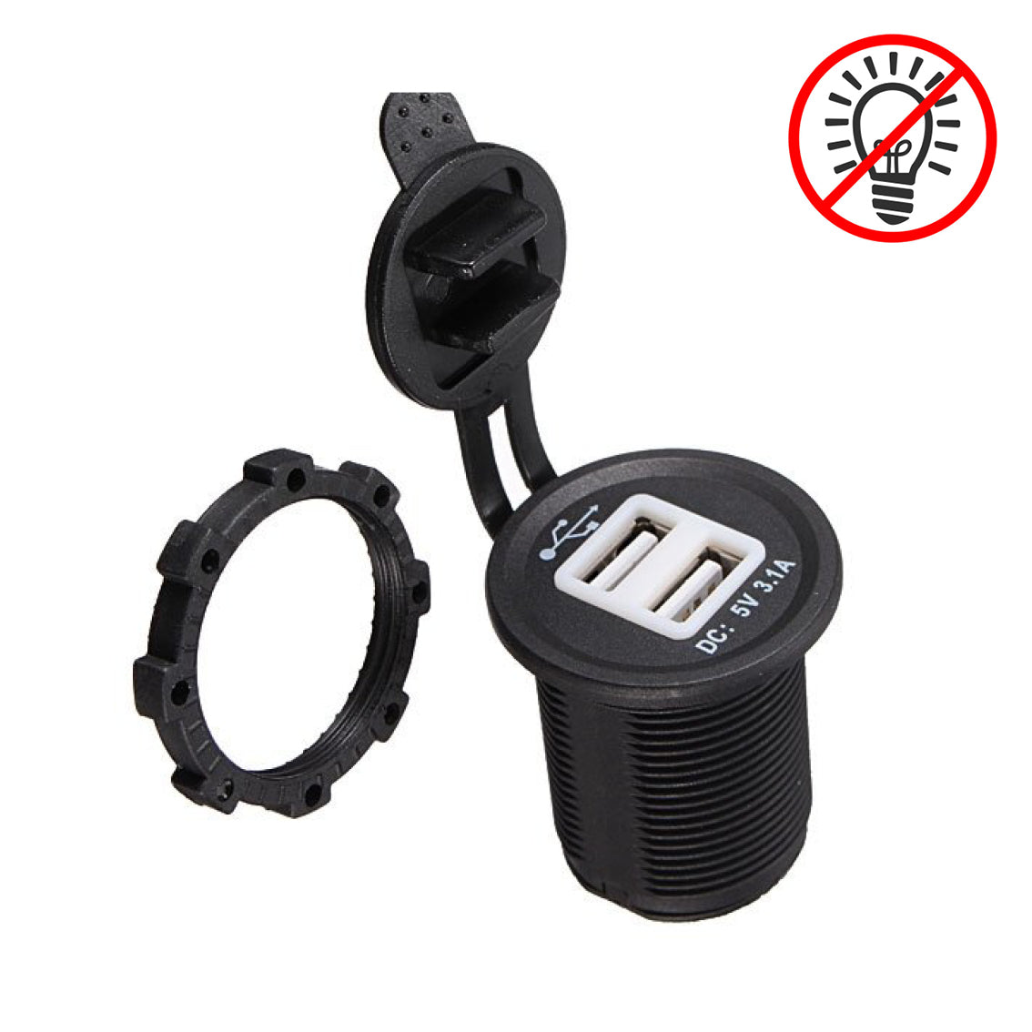 OHNE BELEUCHTUNG 12V USB-Port- Steckdose, 2x USB-A
