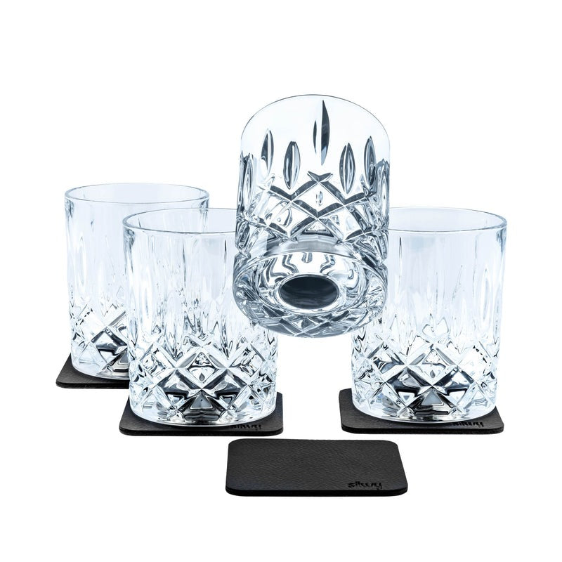 Silwy Magnet-Kristallgläser WHISKY DIAMOND 4 Magnet-Gläser + 4 Metall-Nano-Gel-Pads BLACK