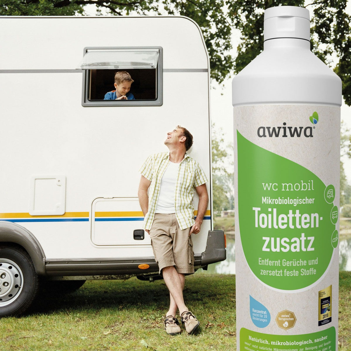 Awiwa WC Mobil Toilettenzusatz 1 Liter, Biologisch, Entfernt Gerüche und zersetzt feste Stoffe
