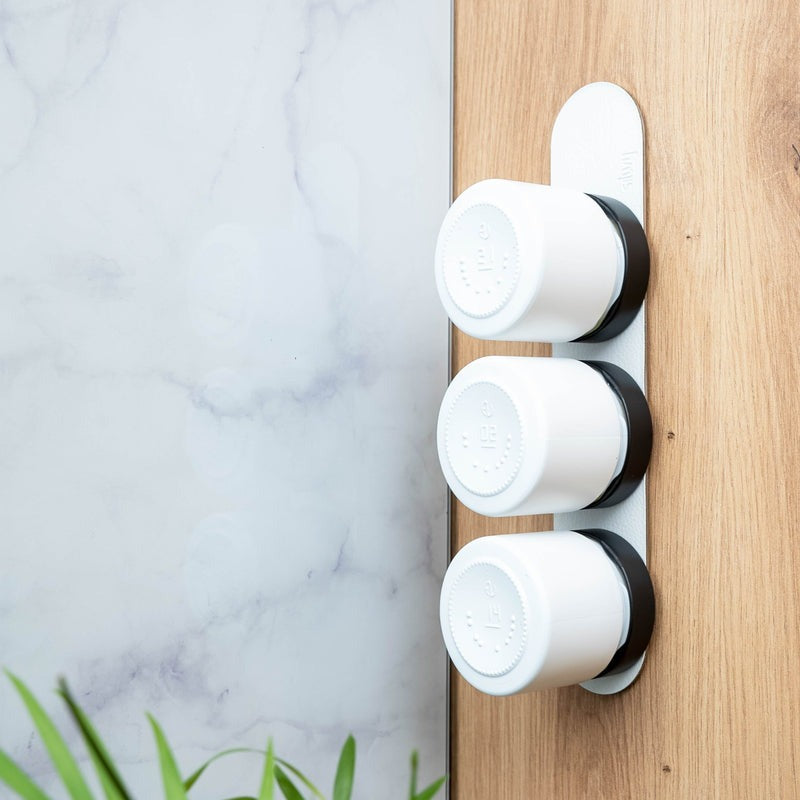 Silwy Magnet-Feinkostgläser ALL WHITE 125 ml inkl. Leiste WHITE 3 Magnet-Gläser + 1 Metall-Leiste (25 cm) WHITE