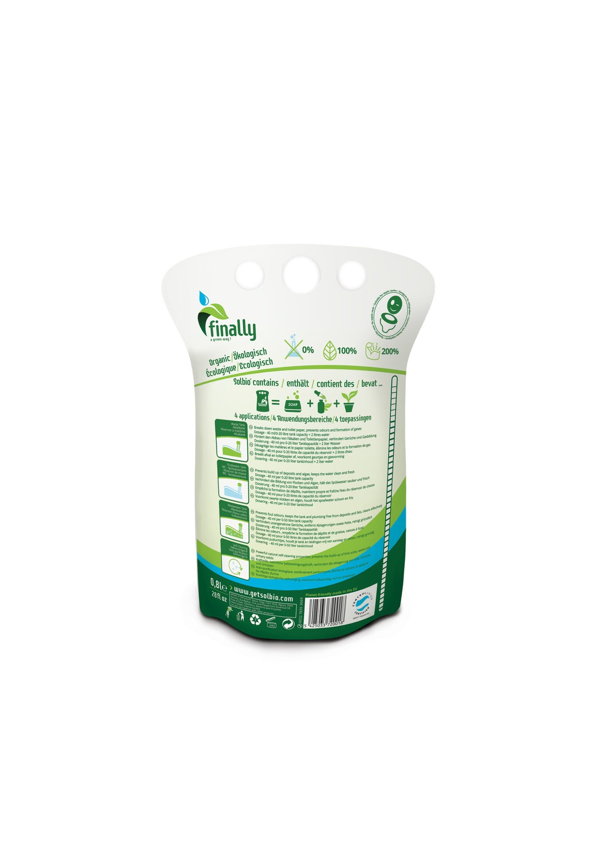 Solbio Botanic Sanitärflüssigkeit 0,8 Liter Rückseite