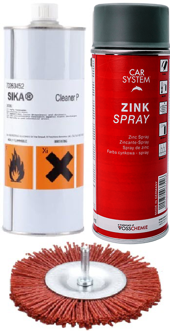 Clean-me Set, entrosten, reinigen und Zinksprayen, im Auto