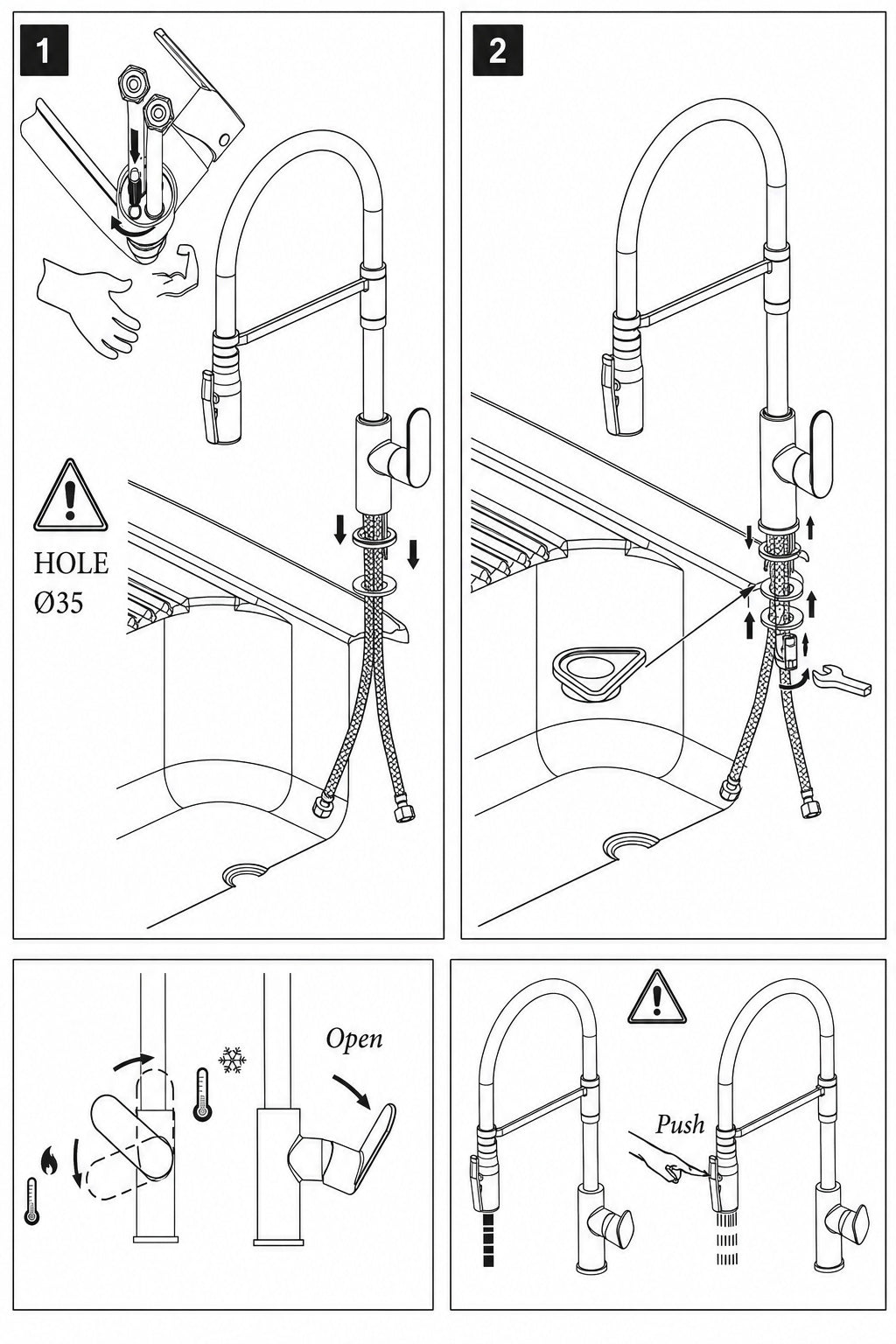 Edelstahl Wasserhahn mit Pull-Down-Brause und Luftsprudler, "Modena"