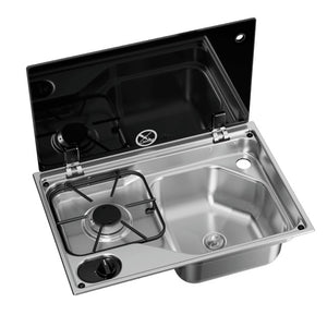 Dometic CVC1525G RH Kombination aus einflammigem Kochfeld und Spüle mit Glasdeckel