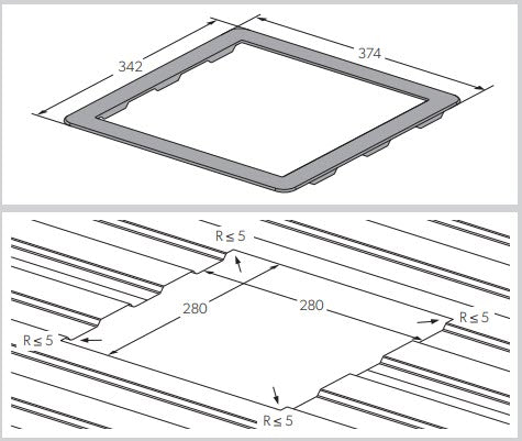 Cadre adaptateur Dometic pour égaliser les bords dans le Fiat Ducato Micro Heki 280 x 280 mm.
