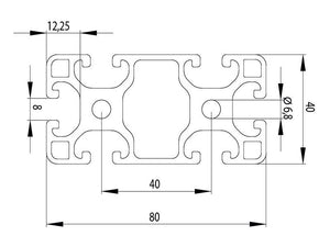 Aluprofil 40mm x 80mm, 1850mm lang, mit Nut, schwarz