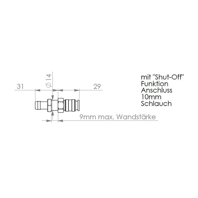 Quick coupling "bulkhead mounting" with 10mm hose nozzle suitable for all shower sets from Queensize Camper