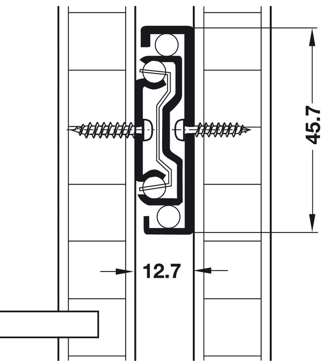 Kugelführung, Vollauszug, Accuride 3832 EC, Tragkraft bis 45 kg, Stahl, seitliche Montage 350mm-700mm