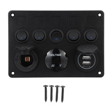 Laden Sie das Bild in den Galerie-Viewer, 12/24V Panel mit 5 Schalter, USB, Zigarettenanschluss