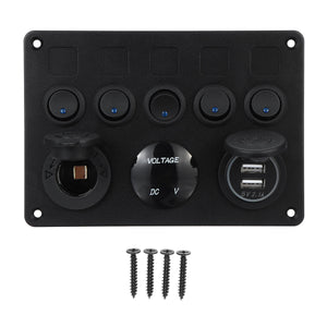 12/24V Panel mit 5 Schalter, USB, Zigarettenanschluss